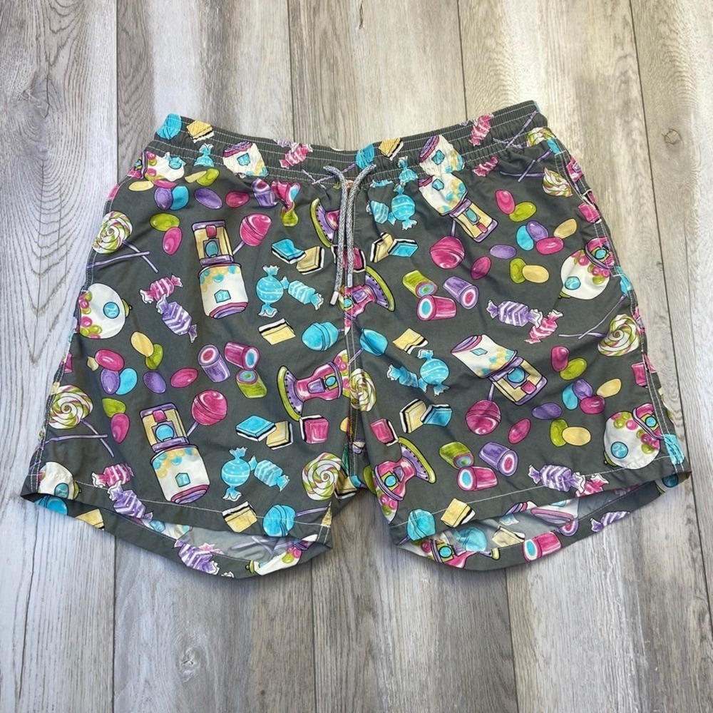 Vilebrequin Swim Trunks Shorts Men 2XL Gray Candy AOP Colorful Beach Mesh Lined